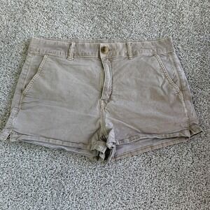 American Eagle Chino Shorts Womens 10 Beige Hi Rise Shortie Stretch Casual